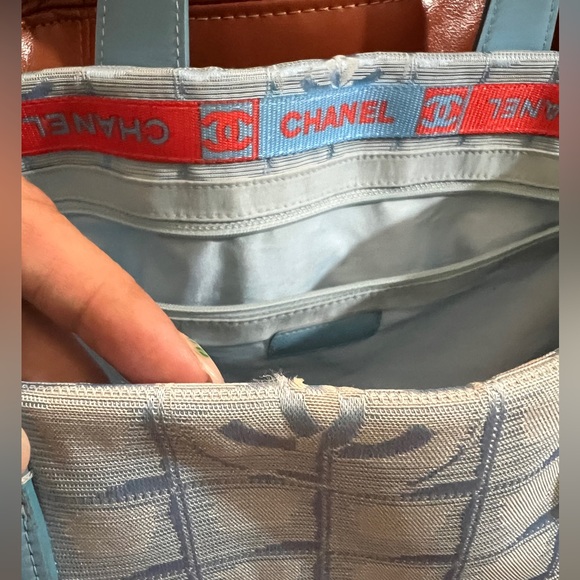 Authentic Chanel Travel Line light Blue Jacquard Nylon tote, with auth card - Picture 3 of 17